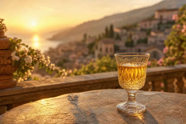 Italian anise and almond liqueurs displayed on a bar