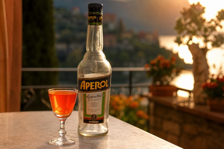 Aperol bottle with Aperol Spritz