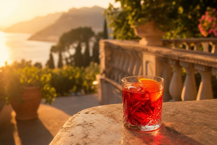 Campari bottle with Italian bar setting