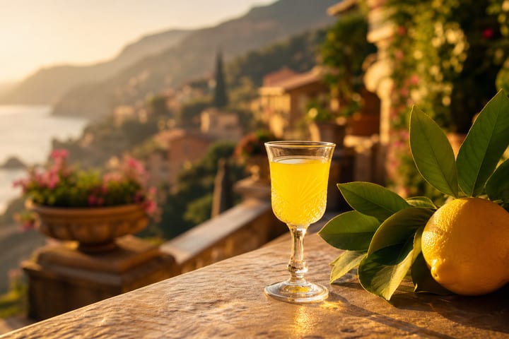 Italian citrus liqueurs displayed on a bar