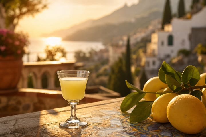 Crema di Limoncello bottle with Amalfi Coast lemons