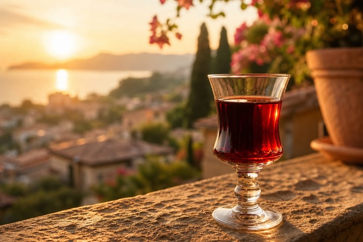 Mirto Rosso bottle with Sardinian myrtle berries