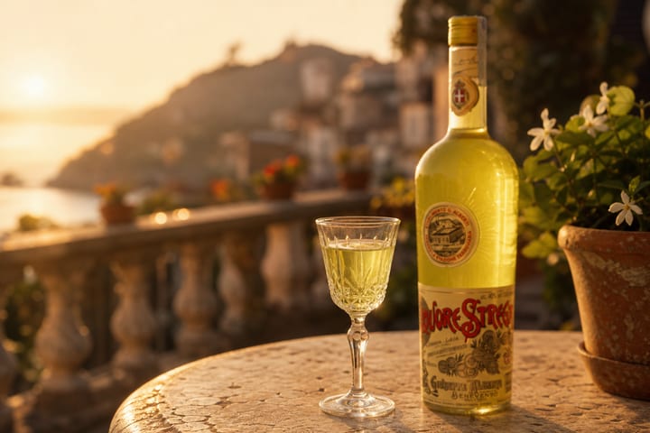 Strega bottle with distinctive yellow color