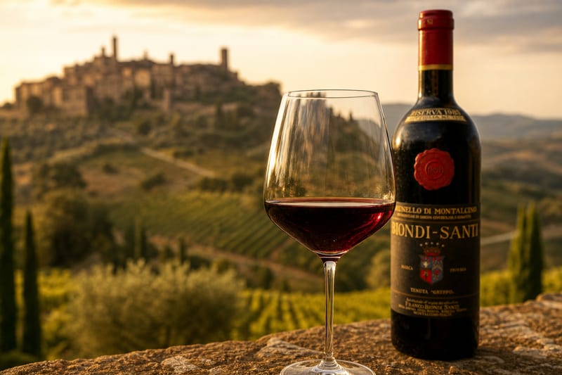 Brunello di Montalcino red wine above Montalcino