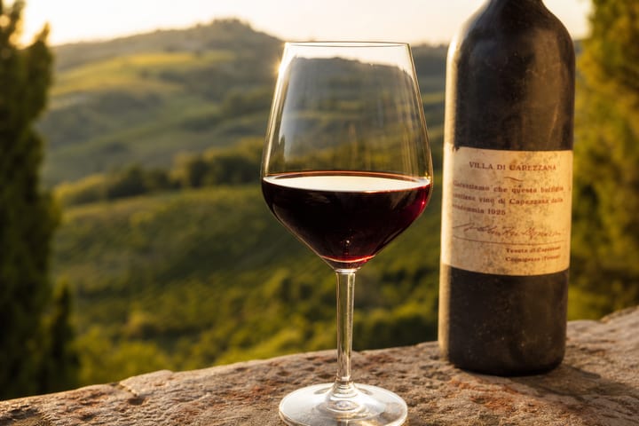 Carmignano red wine in the Tuscan hills