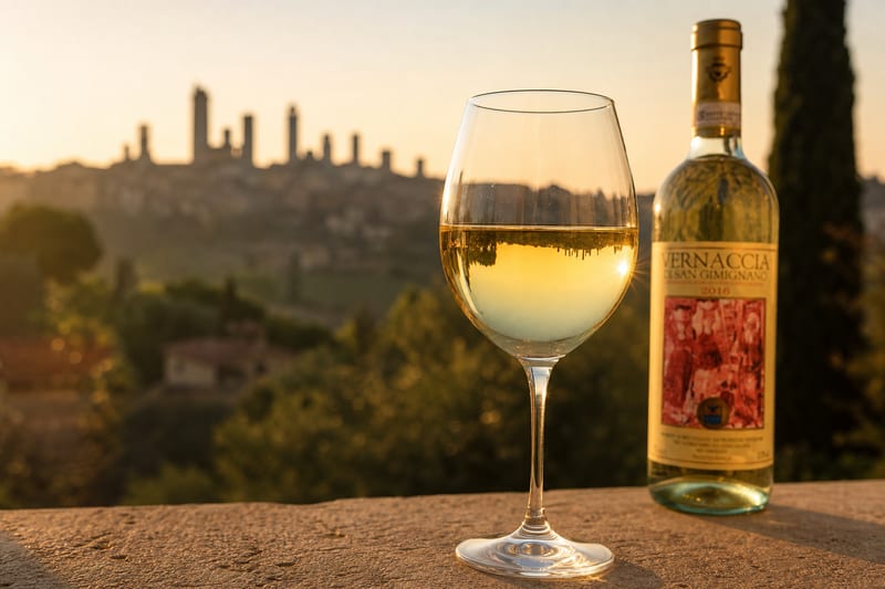 Vernaccia di San Gimignano white wine below the towers
