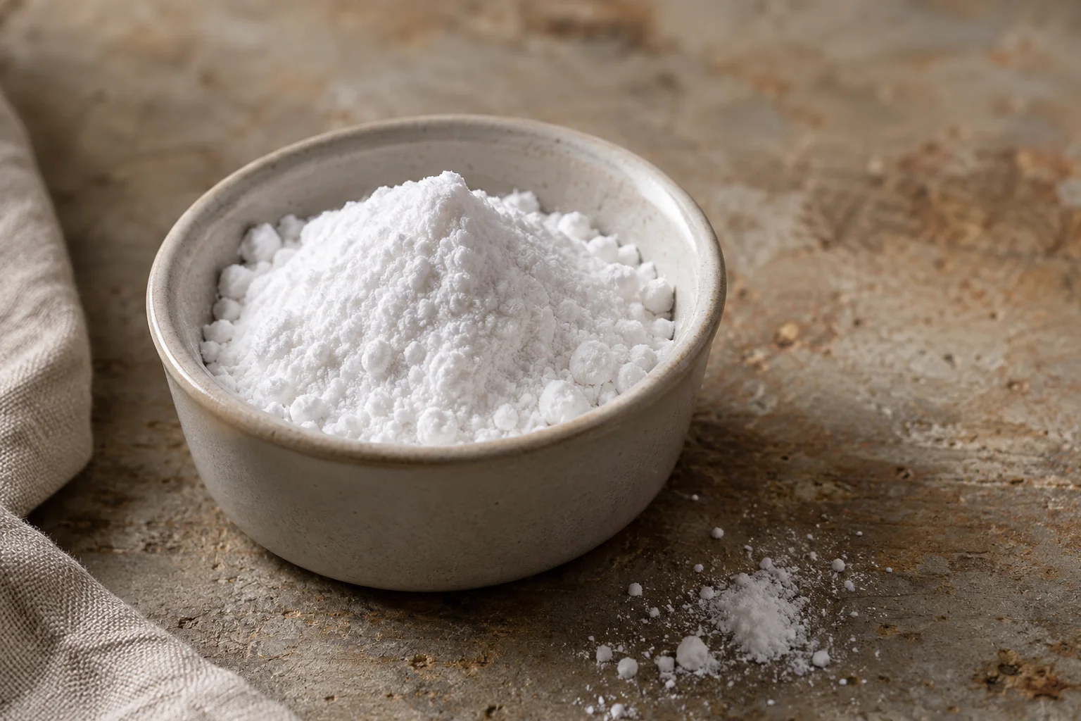 Food-grade baking soda in a small bowl.