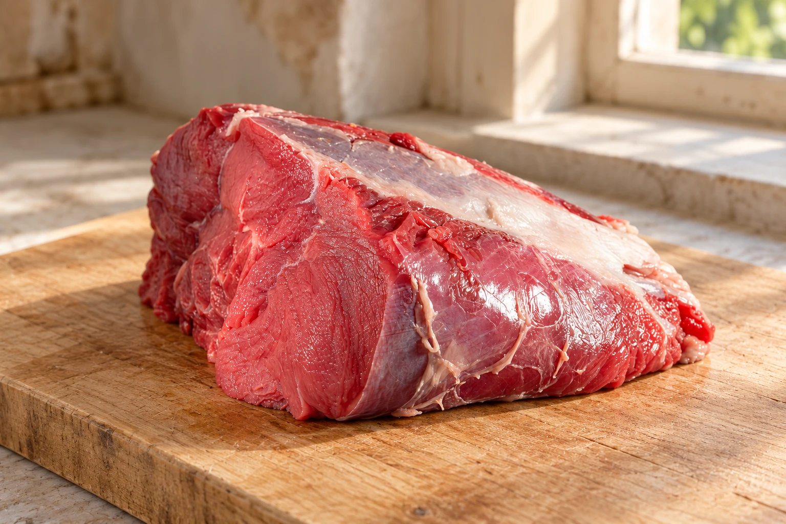 Muscolo bovino disossato su un tagliere