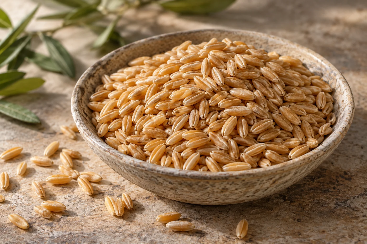 Intact dry durum wheat grains.