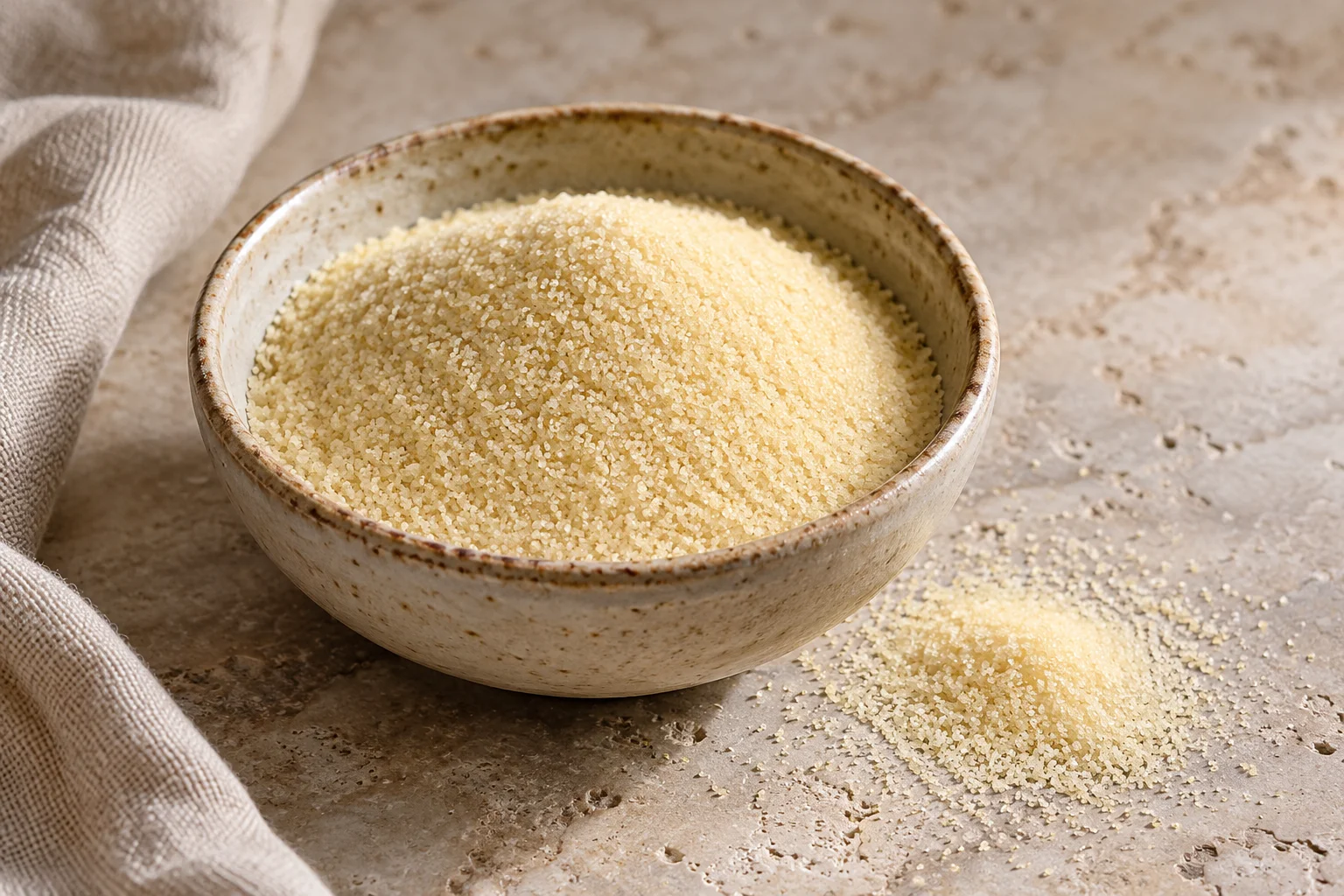 Semolino di grano duro dai piccoli granelli chiari.