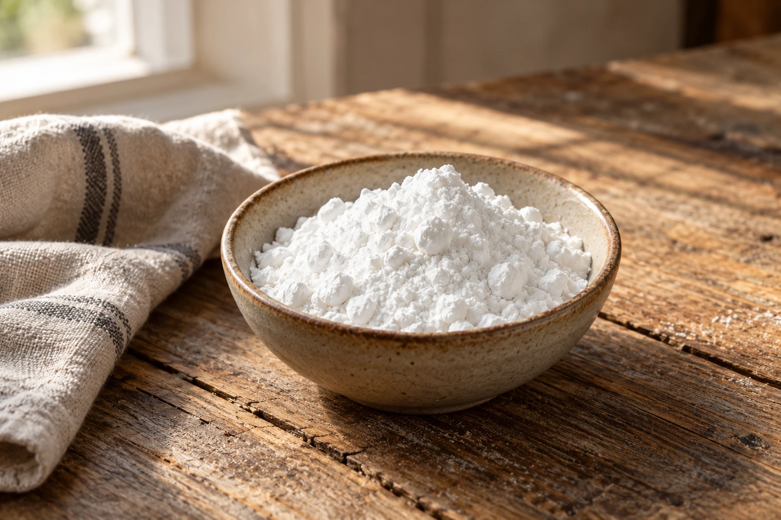 Potato starch in a small ceramic bowl