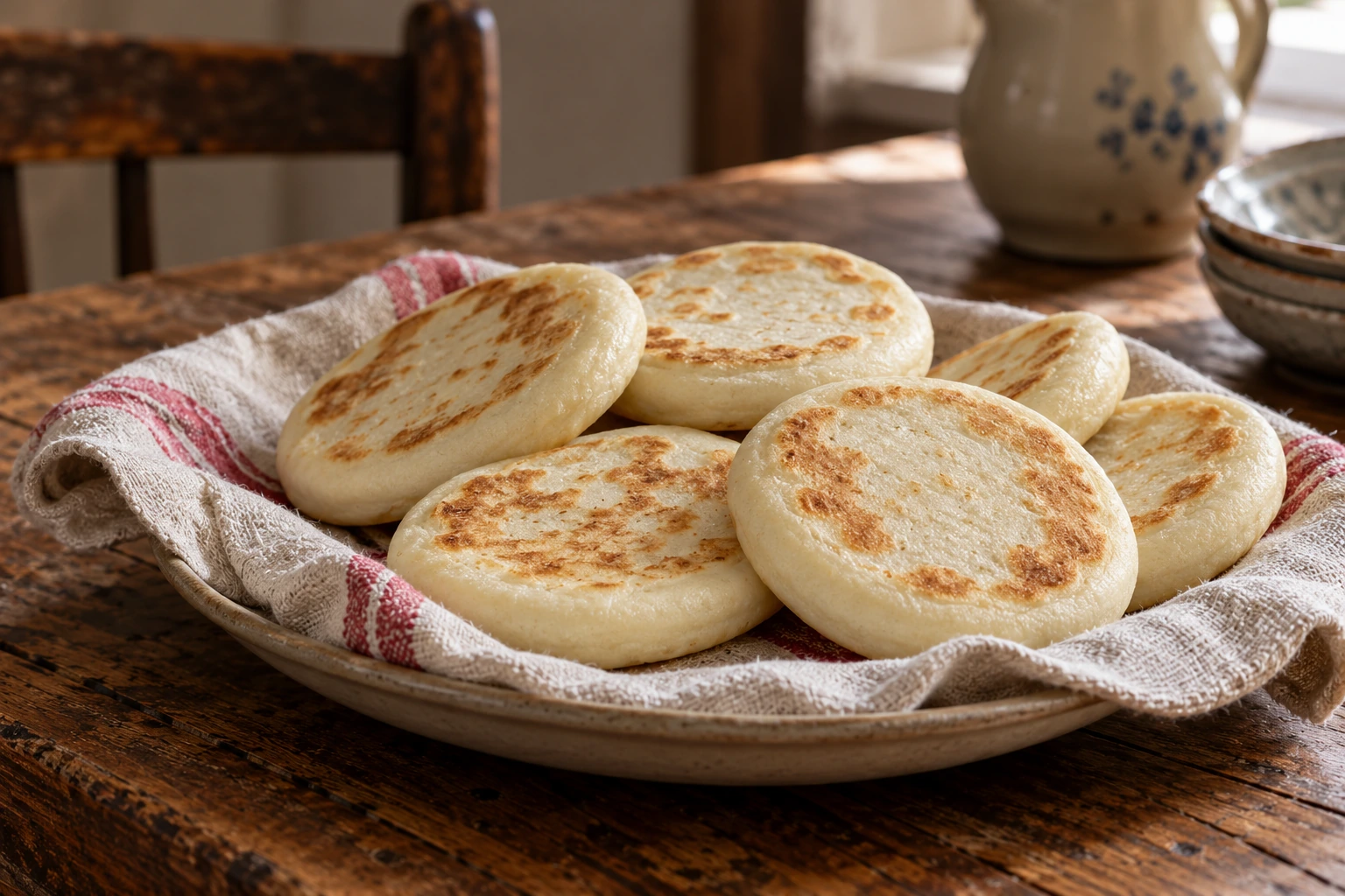 Round tigelle with golden cooking patches on their surfaces.