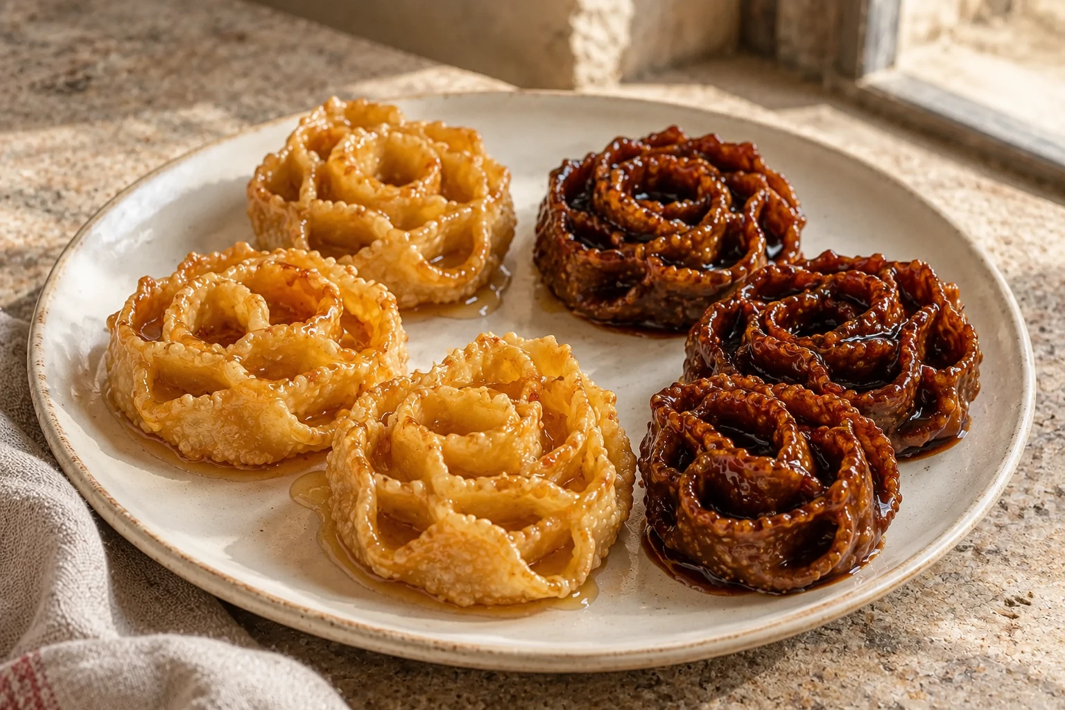Thin fried cartellate with honey and dark fig vincotto.