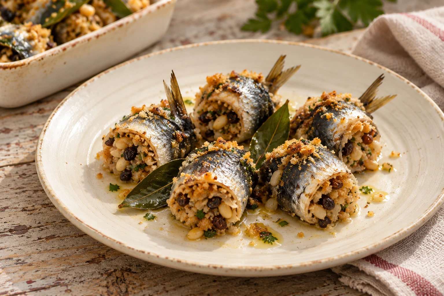 Sarde a beccafico con uvetta e pinoli