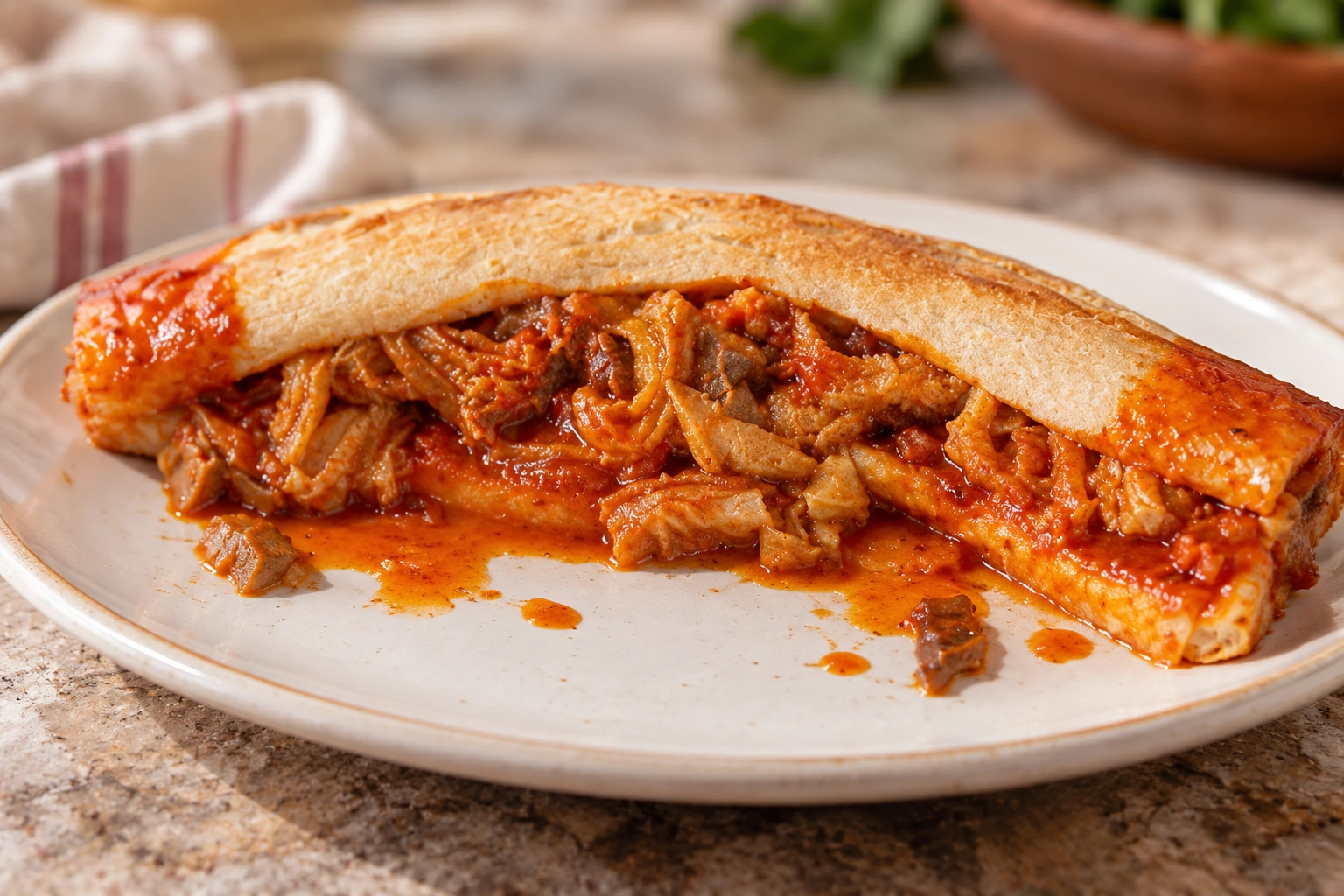 Morzello served in Calabrian pitta bread