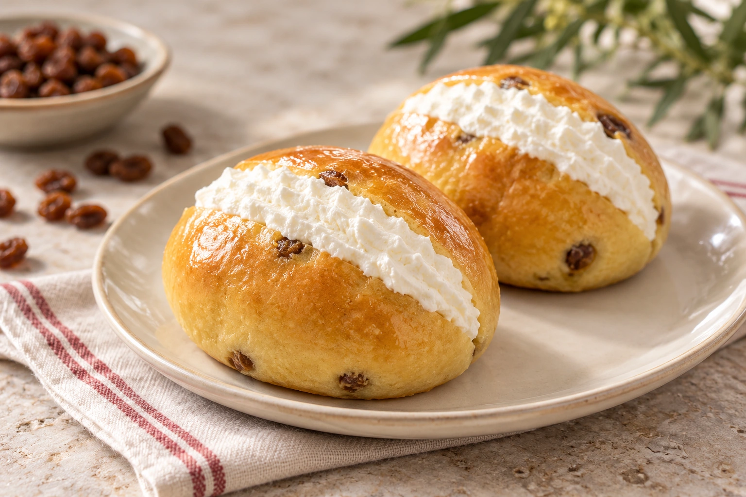 Roman buns filled with whipped cream