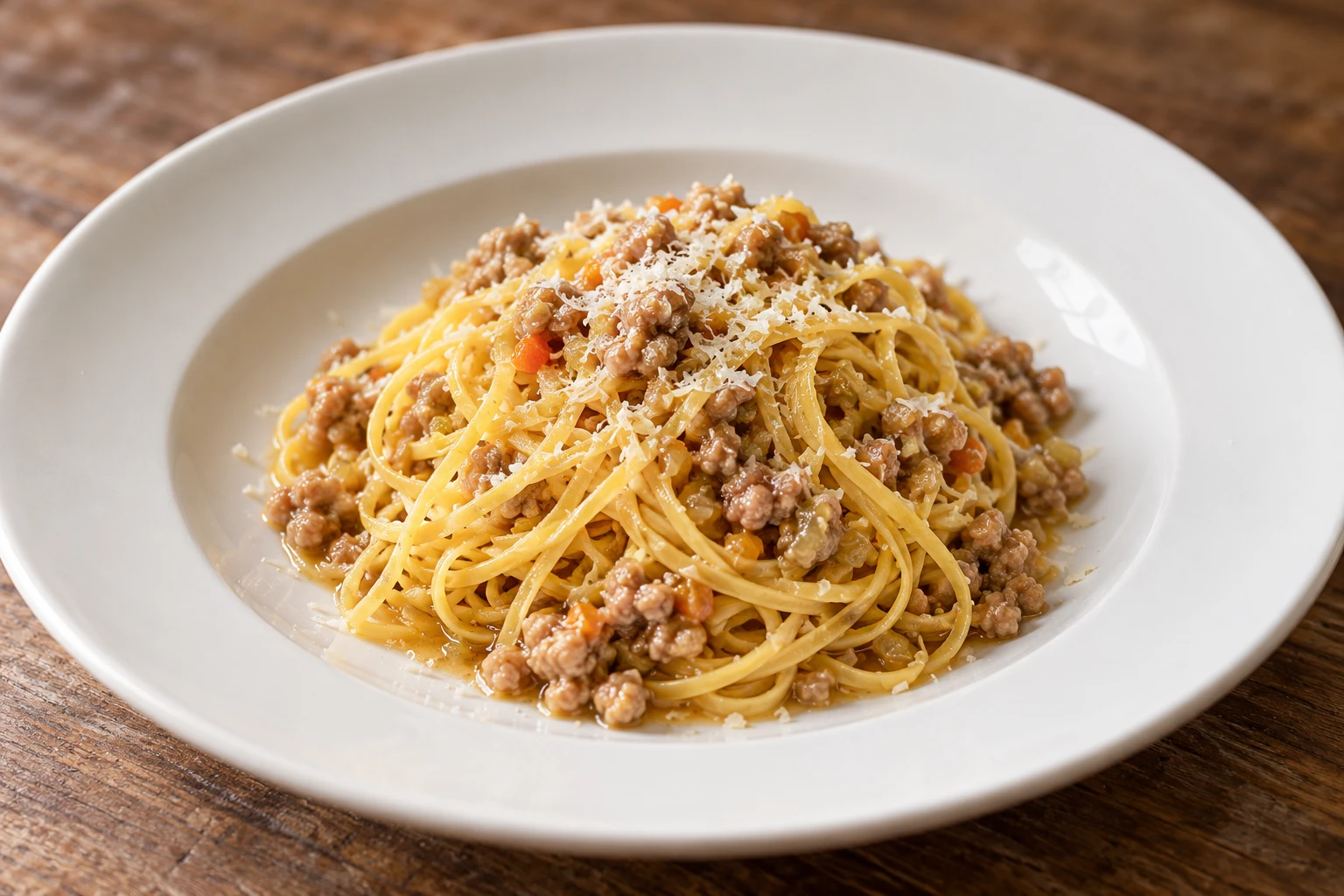 Fine flat egg pasta with roast ragù and grated cheese.