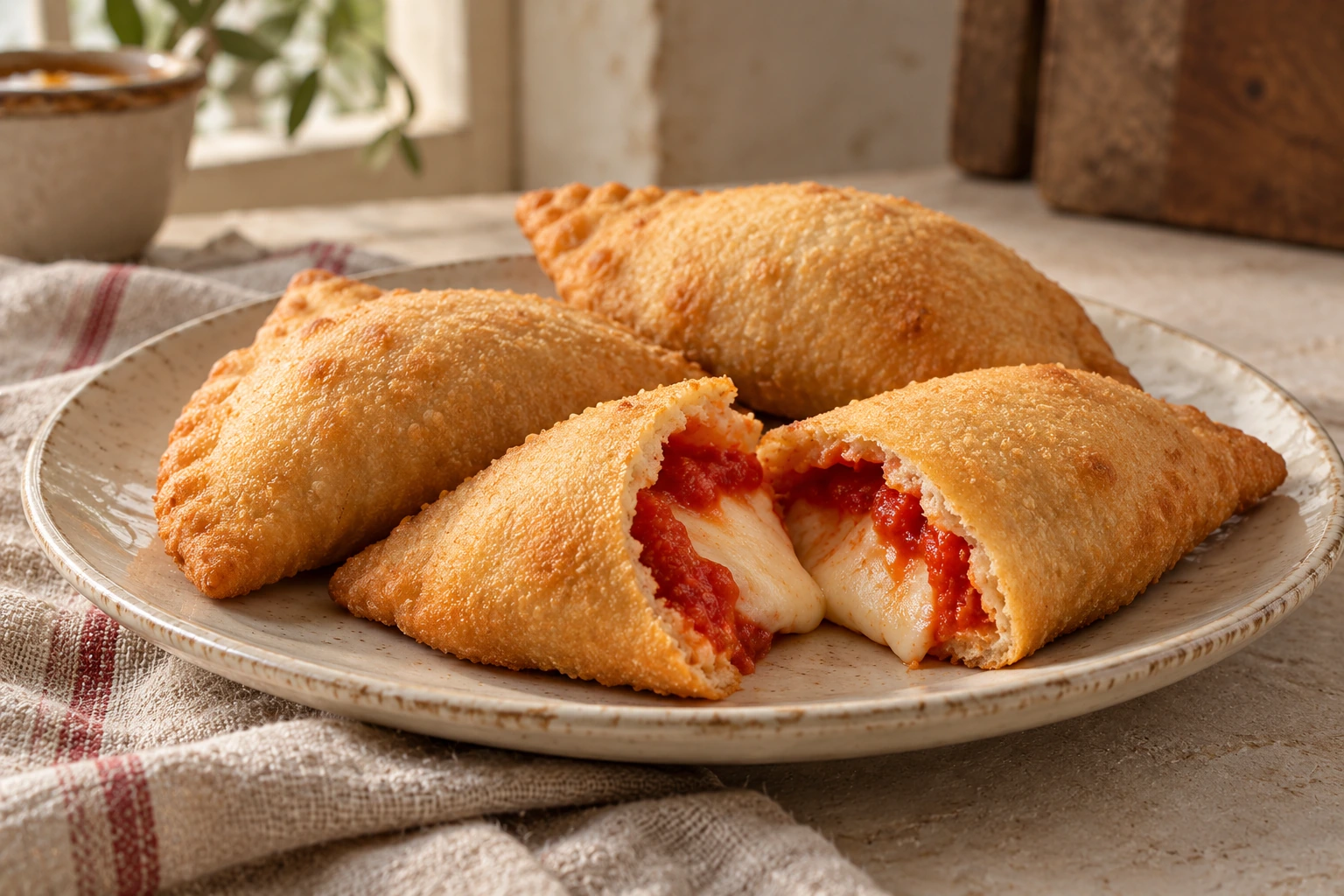 Fried panzerotti with tomato and melted mozzarella