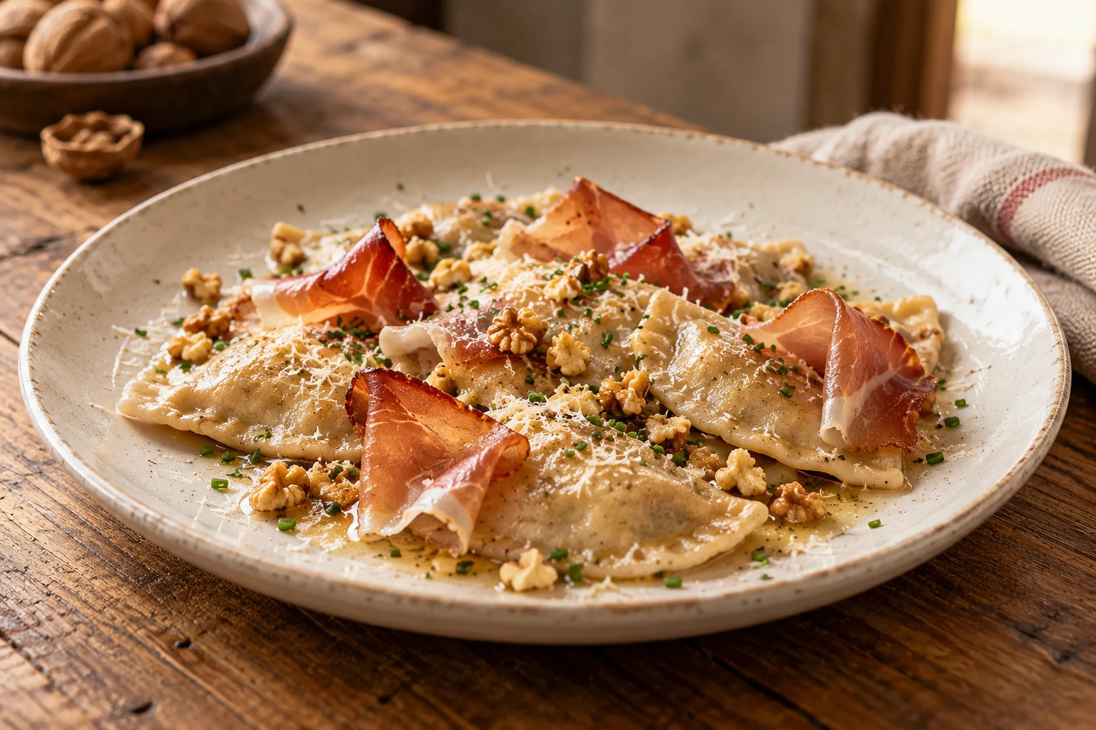 Schlutzkrapfen con speck e ricotta