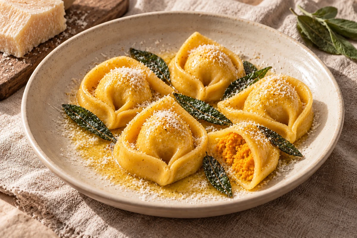 Ferrara-style pumpkin cappellacci with butter, sage and grated Parmigiano