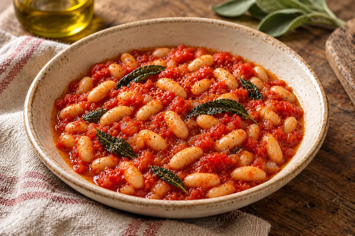 Fagioli all’uccelletto with cannellini beans, tomato and sage