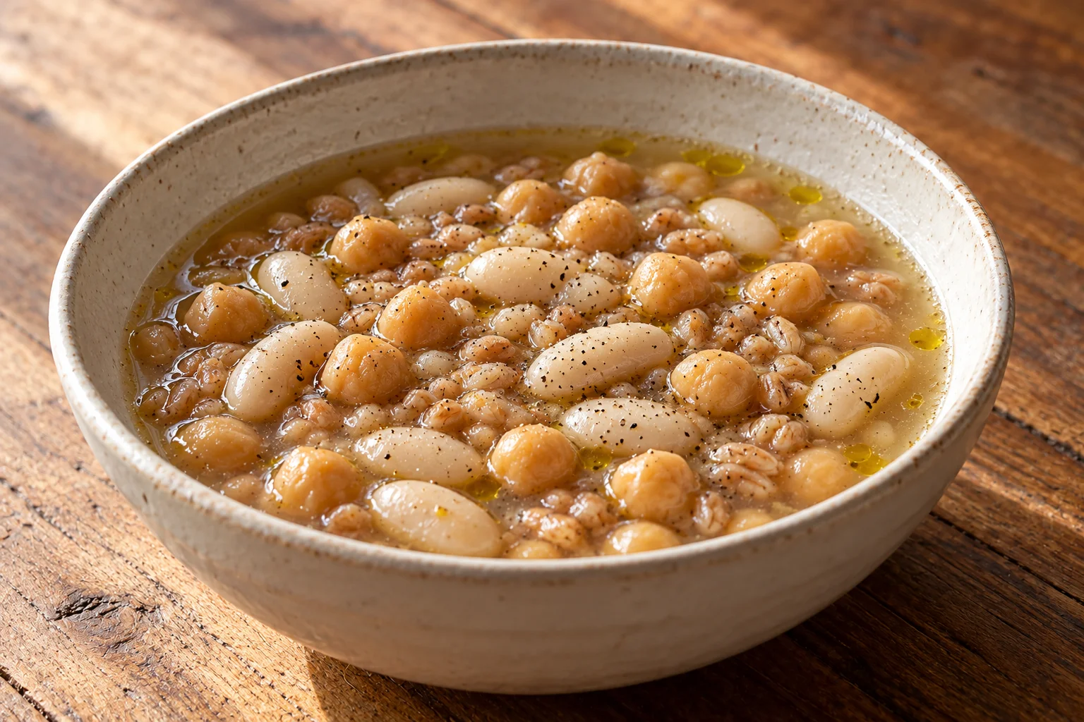 Mesciua with chickpeas, cannellini beans and farro.