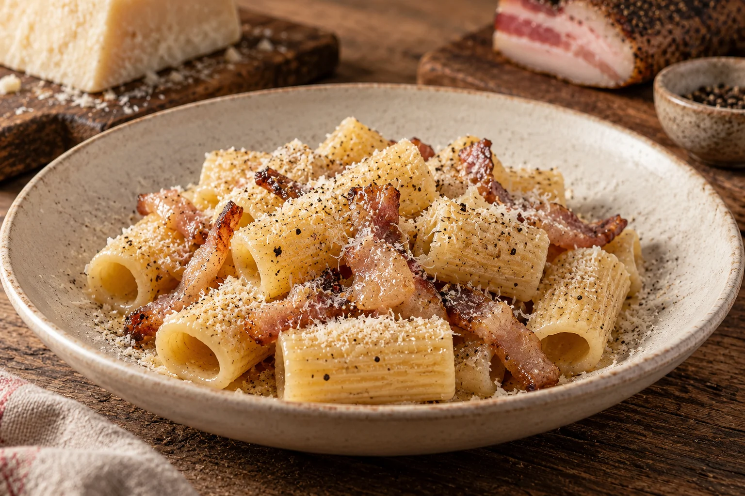 Rigatoni with guanciale, Pecorino Romano and black pepper.