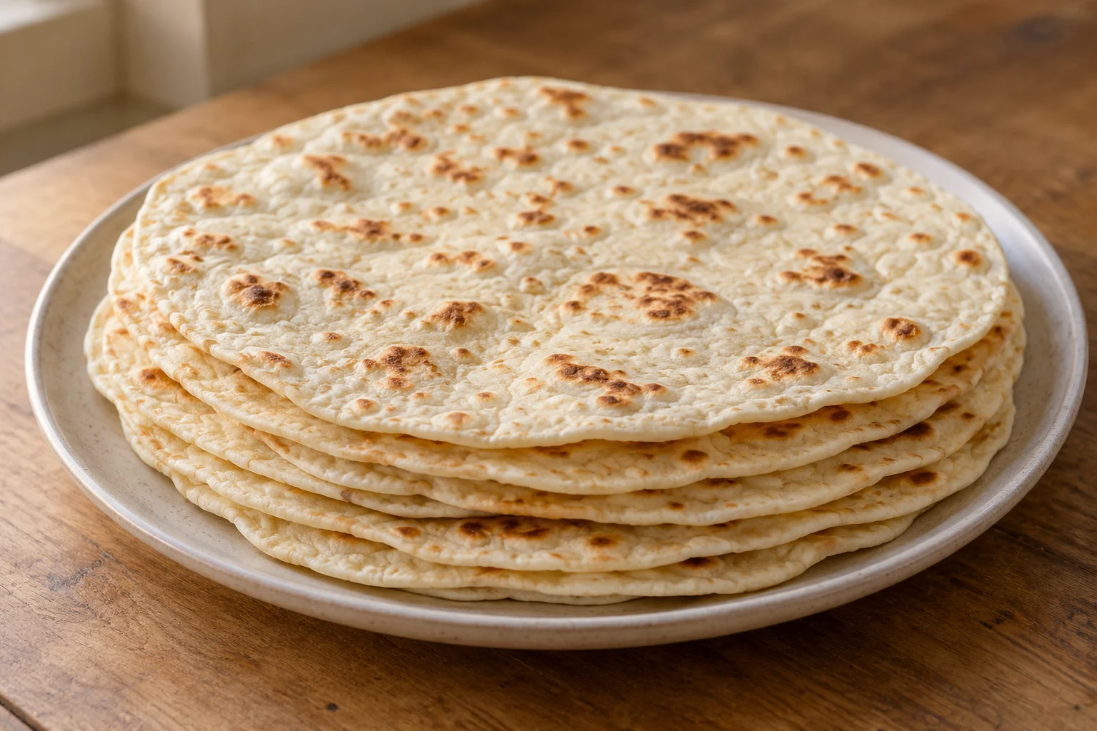 A stack of thin round piadine with golden-brown spots.