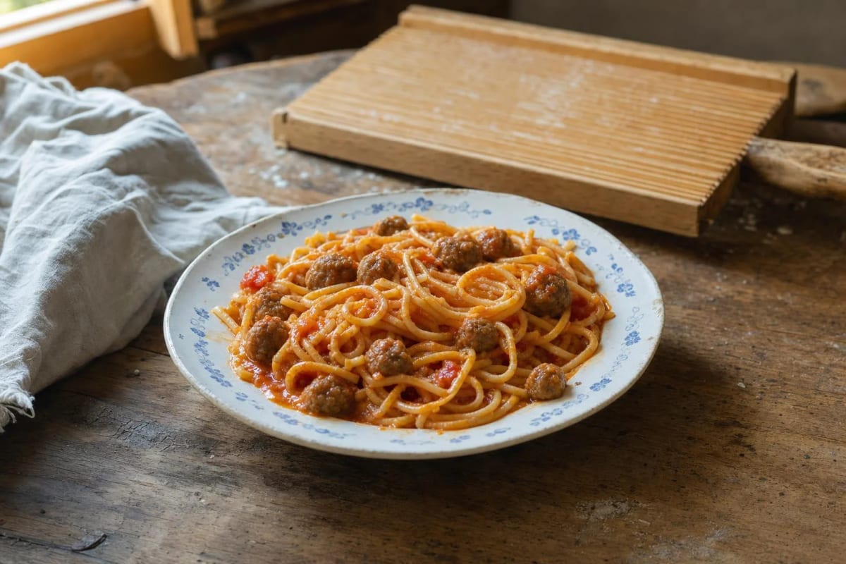 Spaghetti alla Chitarra con Polpettine