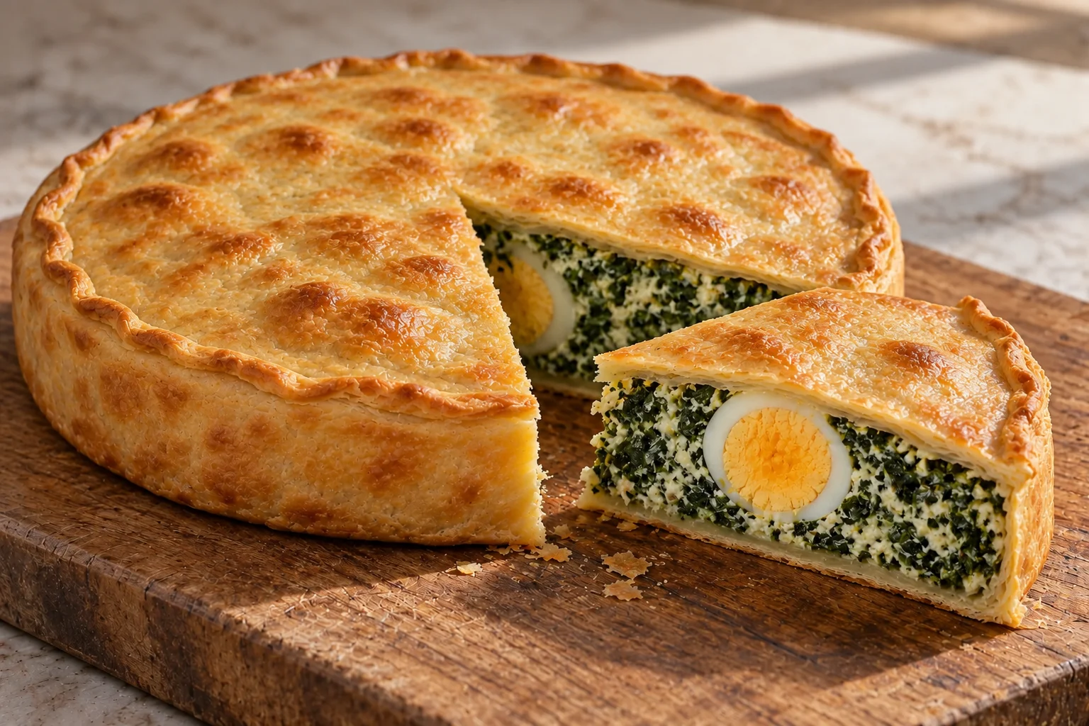 Torta pasqualina with chard, prescinsêua and whole eggs.