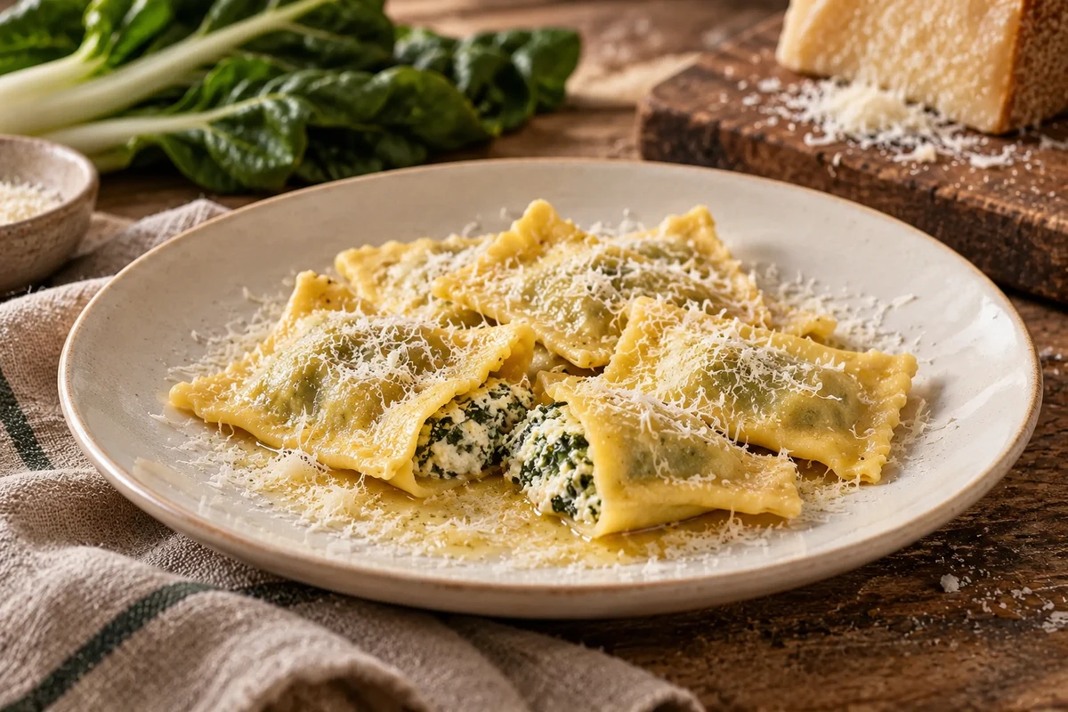 Tortelli d’erbetta filled with ricotta and chard, with butter and Parmigiano Reggiano